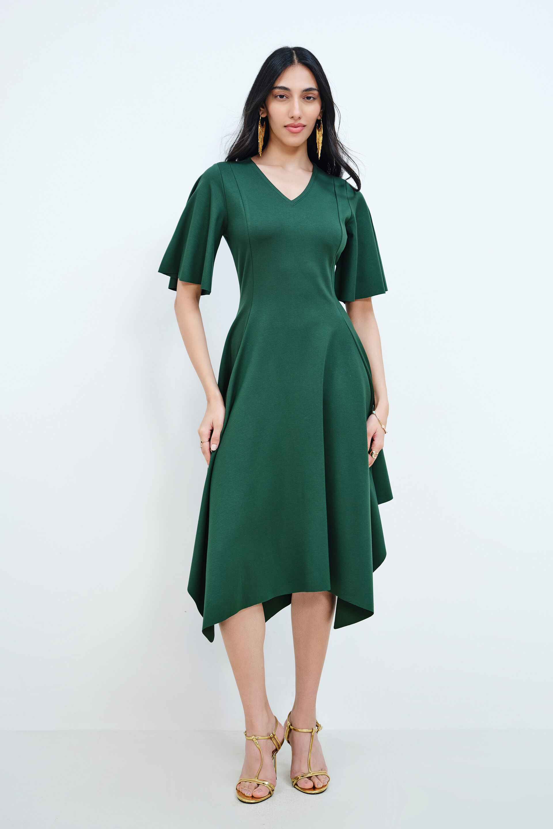 Celine Solid Emerald Green Dress, Emerald Green, image 1